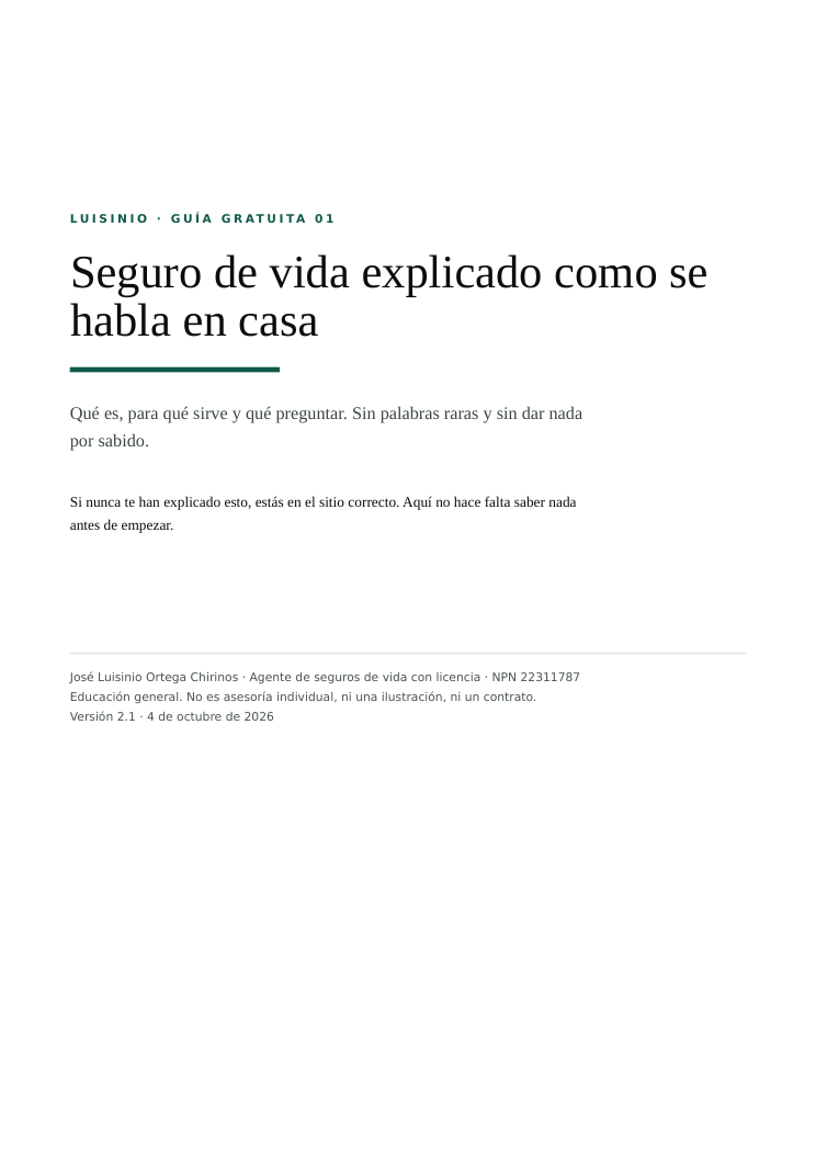 Portada de la guía: Seguro de vida explicado como se habla en casa